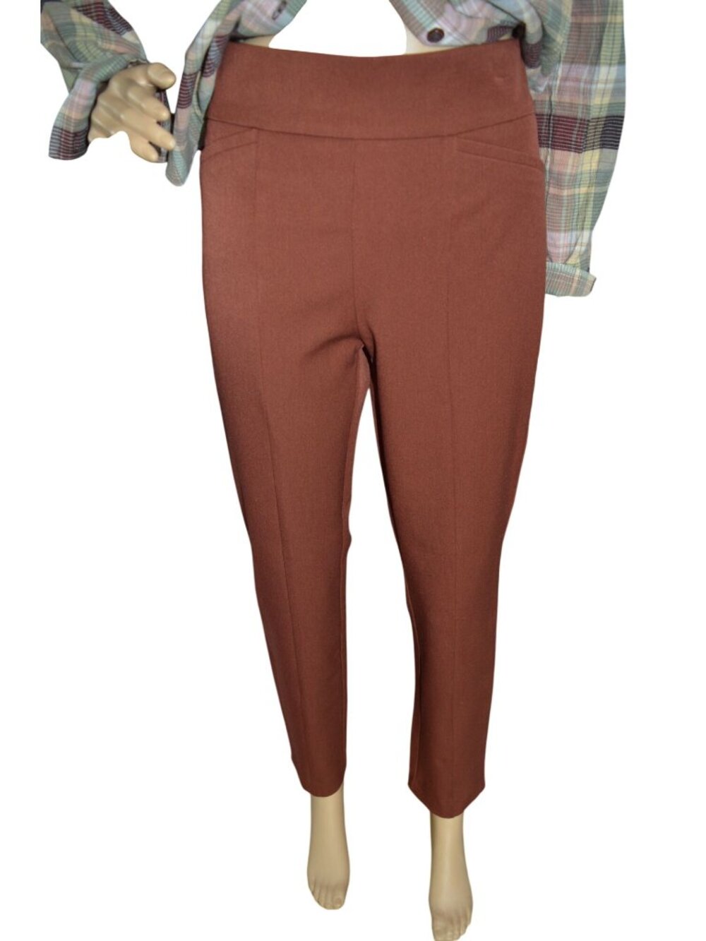 CHICOS So Slimming Pants Size S Brown Rust Hidden Fit Technology Tummy Control